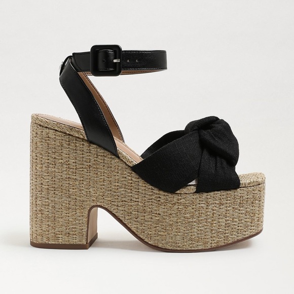 NWOB Sam Edelman Theresa Platform Block Heel Sandals in Black Linen size 9.5 - Picture 3 of 15